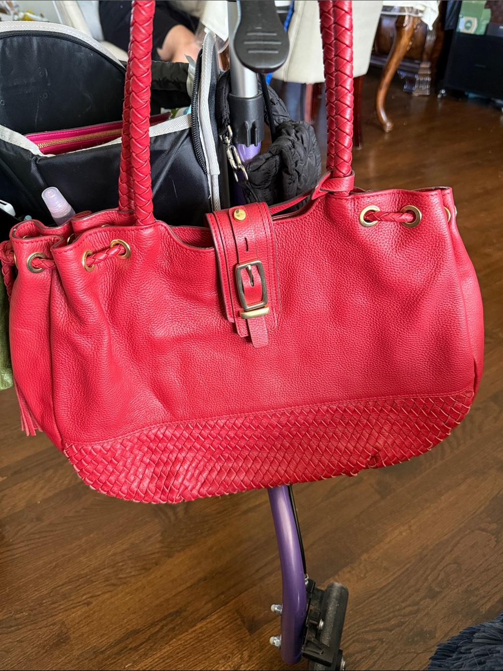 Lodis Red Braided-Trim Shoulder Bag